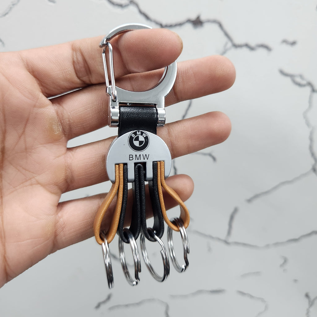 Metal Leather Premium Logo Car Keychain