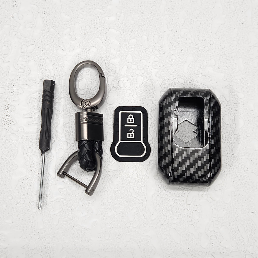 Suzuki 2 Button Key 2.0 (Baleno, Brezza, S Cross, Swift, Ignis) Carbon Abs Keycase with Chain