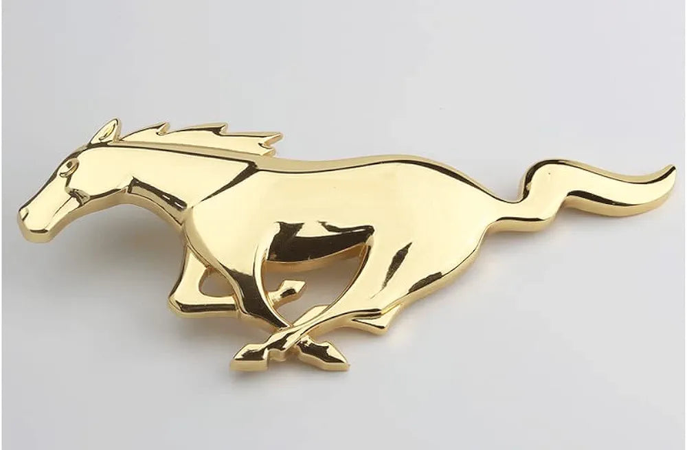 3D Mustang Horse Metal Sticker Decal Gold (16 x 6 cm)