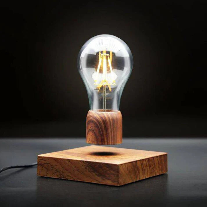 Magnetic Levitating Light Bulb Desk Wood Grain Floating Lamp