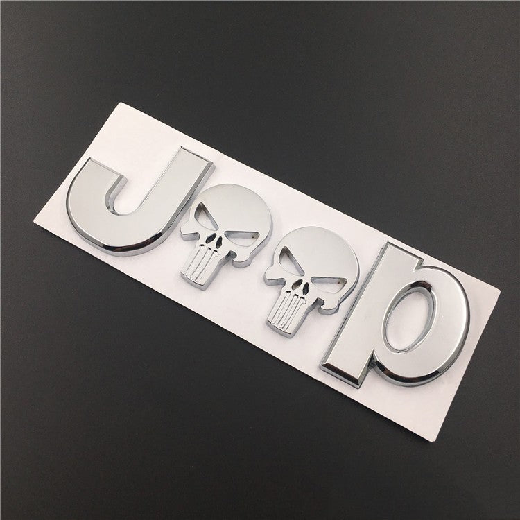 3D Jeep Skull Metal Sticker Decal Silver (13x4.5 cm)
