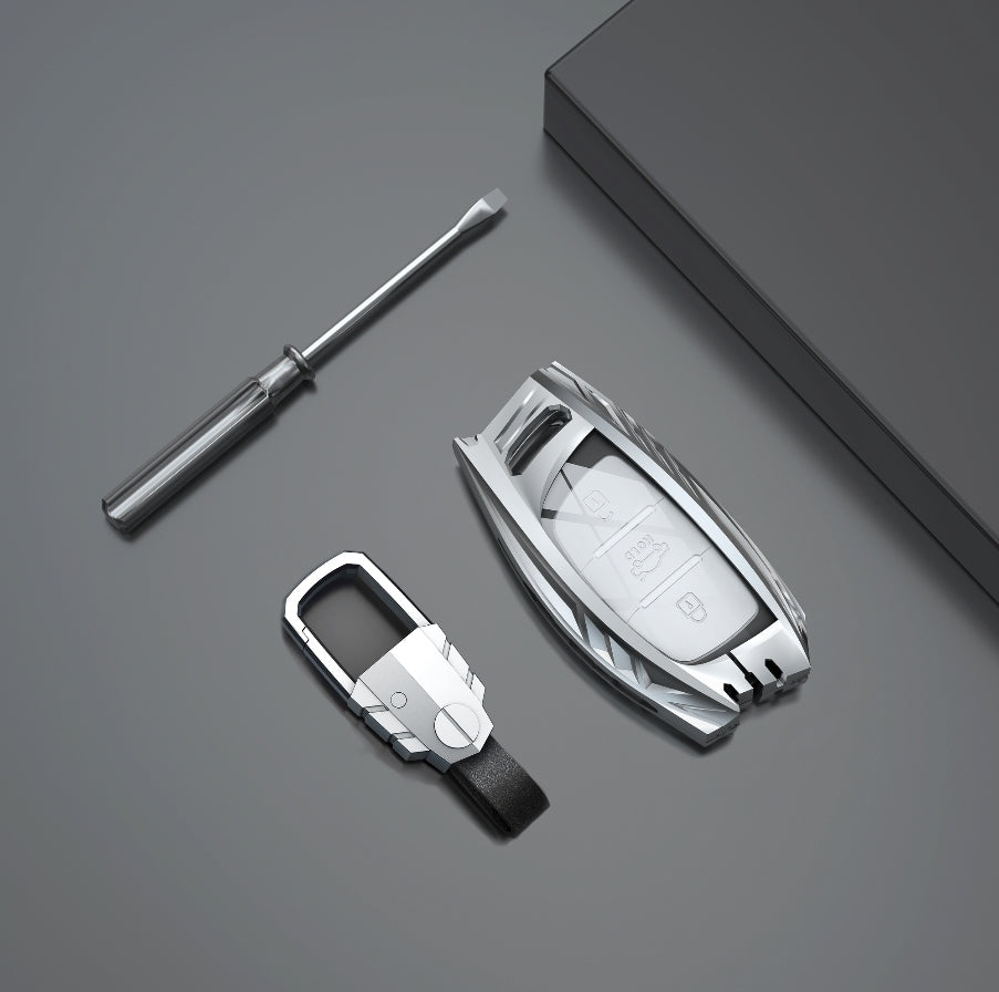 Hyundai Creta/Alcazar/i20/Aura 3,4 Button Key Armour Metal Alloy Keycase with Holder & Rope Chain