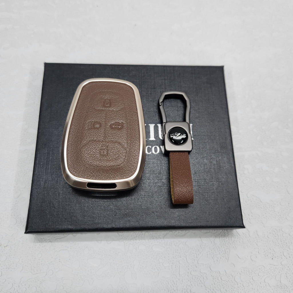 Tata Harrier/Safari/Altroz New Key Exclusive Aluminium Alloy Leather Keycase with Holder & Rope Chain