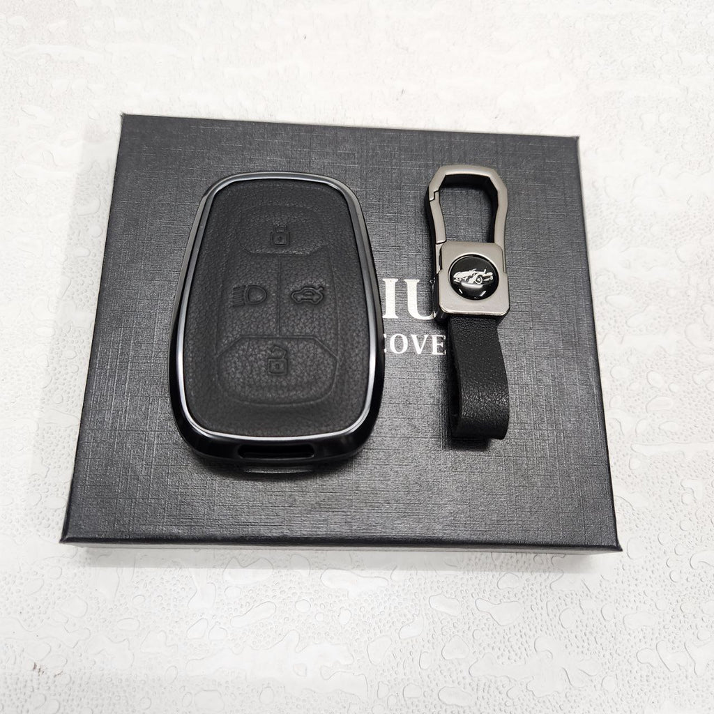 Tata Harrier/Safari/Altroz New Key Exclusive Aluminium Alloy Leather Keycase with Holder & Rope Chain