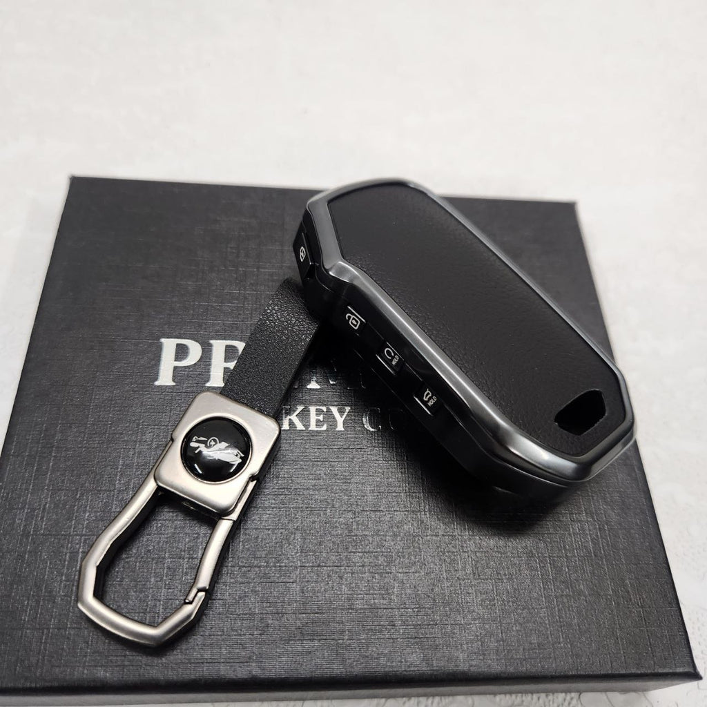 Kia Facelift 4 Button Key Exclusive Aluminium Alloy Leather Keycase with Holder & Rope Chain