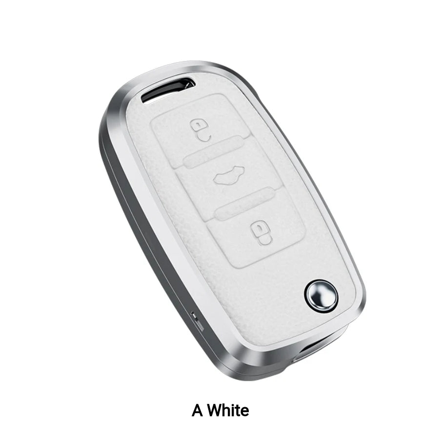 Skoda/Volkswagen Old Flip Key Exclusive Aluminium Alloy Leather Keycase with Holder & Rope Chain