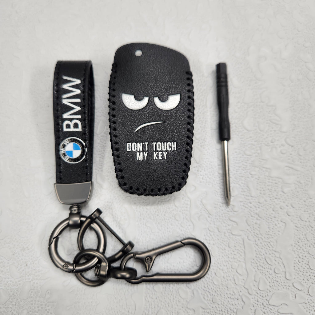BMW Old Key Luxury Handmade Oilwax Leather Keycase with Logo, Caption, Hook, and Chain