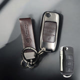 Volkswagen Old Flip Key Metal Alloy Leather Keycase with Holder & Rope Chain