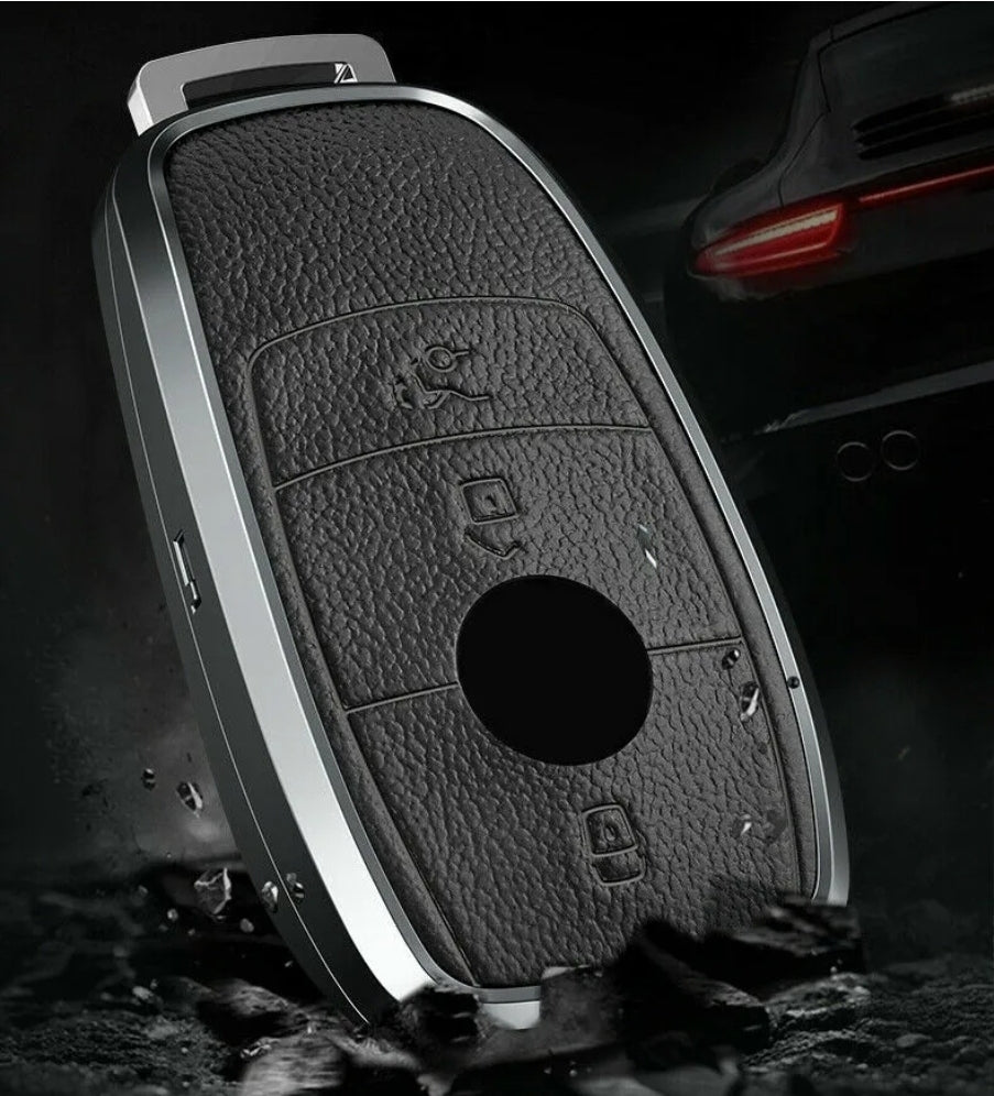 Mercedes New Key Exclusive Aluminium Alloy Leather Keycase with Holder & Rope Chain