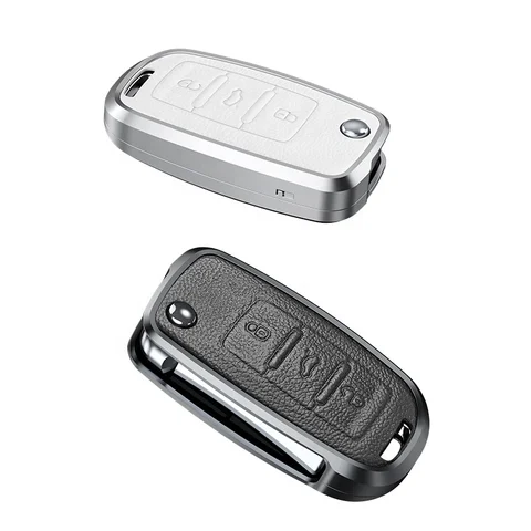 Skoda/Volkswagen Old Flip Key Exclusive Aluminium Alloy Leather Keycase with Holder & Rope Chain