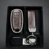 Hyundai Verna/i20 Keyless (4 Button Key) Exclusive Aluminium Alloy Leather 2.0 Keycase with Holder & Rope Chain