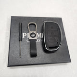 Hyundai Creta/i20/Venue/Aura 3 Button Key Exclusive Aluminium Alloy Leather Keycase with Holder & Rope Chain