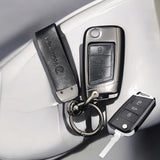 Volkswagen New Flip Key Metal Alloy Leather Keycase with Holder & Rope Chain