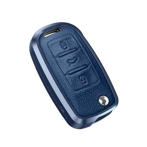 Skoda/Volkswagen Old Flip Key Exclusive Aluminium Alloy Leather Keycase with Holder & Rope Chain