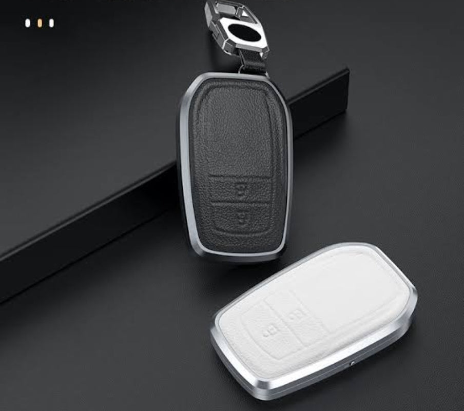 Innova Crysta/Hycross 2 Button New Key Exclusive Aluminium Alloy Leather Keycase with Holder & Rope Chain