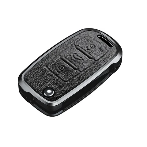 Skoda/Volkswagen Old Flip Key Exclusive Aluminium Alloy Leather Keycase with Holder & Rope Chain