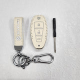 Suzuki Ciaz/Baleno/Scross 3 Button Key Luxury Pure Handmade Oilwax Leather Keycase with Logo, Caption, Hook, and Chain