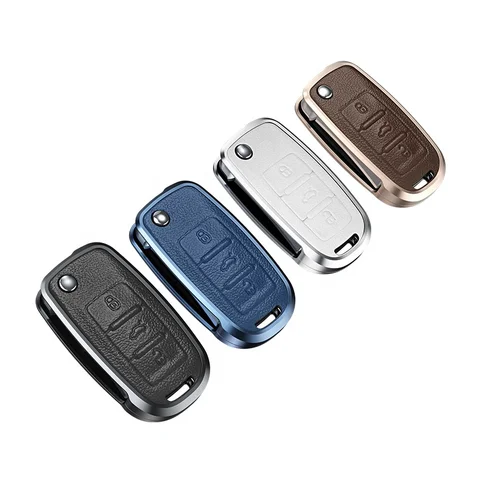 Skoda/Volkswagen Old Flip Key Exclusive Aluminium Alloy Leather Keycase with Holder & Rope Chain