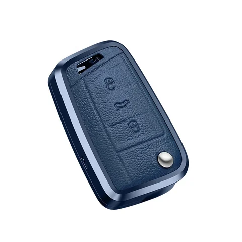 Skoda/Volkswagen New Flip Key Exclusive Aluminium Alloy Leather Keycase with Holder & Rope Chain