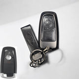 Ford (3 Button) New Key Luxury Metal Alloy Leather Keycase with Holder & Rope Chain