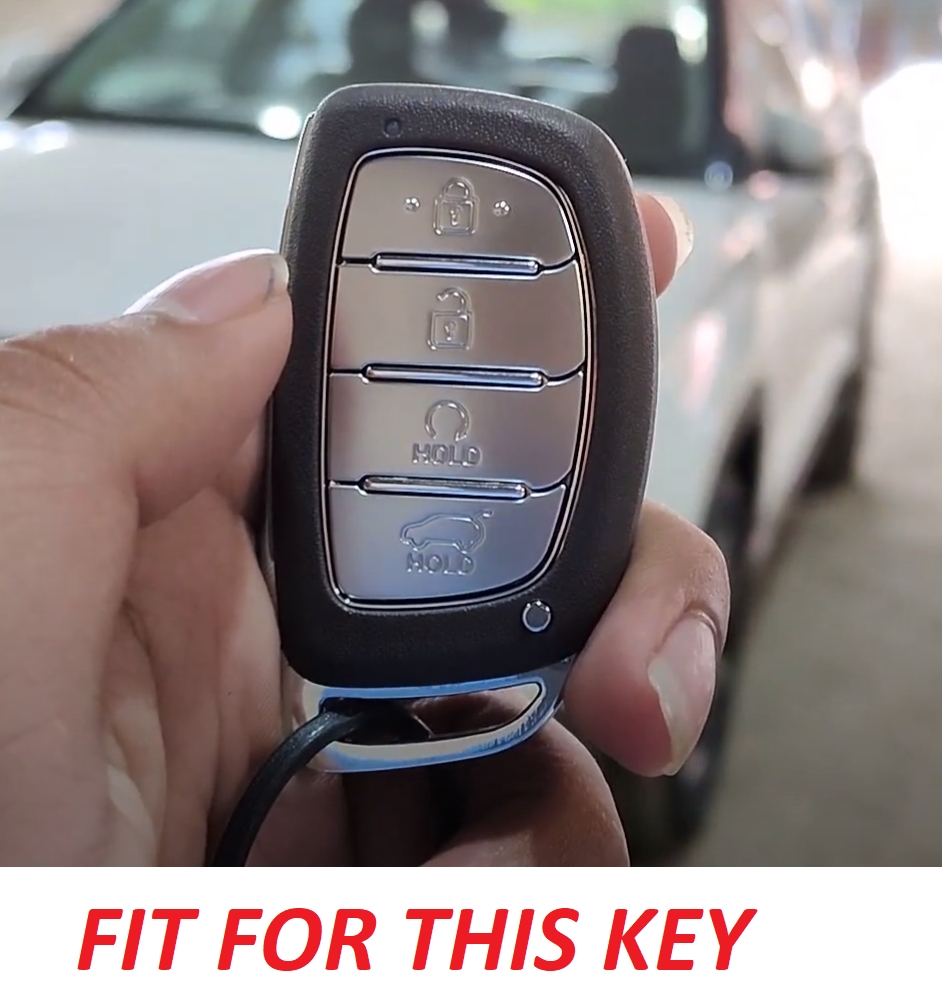 Hyundai Alcazar/Creta/i20 4 Button Key Exclusive Aluminium Alloy Leather Keycase with Holder & Rope Chain