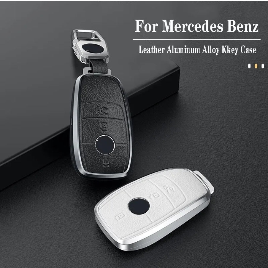 Mercedes New Key Exclusive Aluminium Alloy Leather Keycase with Holder & Rope Chain