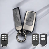 Honda 2/3/4 Button (Keyless Remote Key) Metal Alloy Leather Keycase with Holder & Rope Chain