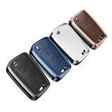 Skoda/Volkswagen New Flip Key Exclusive Aluminium Alloy Leather Keycase with Holder & Rope Chain