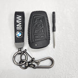 BMW Old Key Luxury Handmade Oilwax Leather Keycase with Logo, Caption, Hook, and Chain