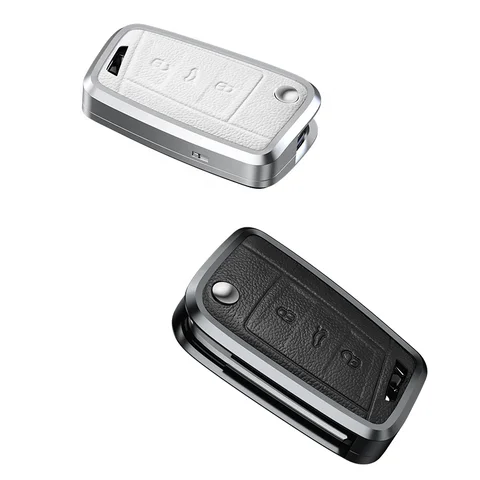 Skoda/Volkswagen New Flip Key Exclusive Aluminium Alloy Leather Keycase with Holder & Rope Chain