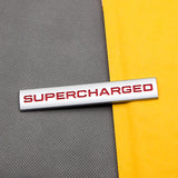 3D Supercharged Logo Metal Sticker Decal Grey/Red (11 x 2 cm)