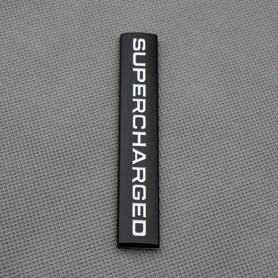 3D Supercharged Logo Metal Sticker Decal Black/White (11 x 2 cm)